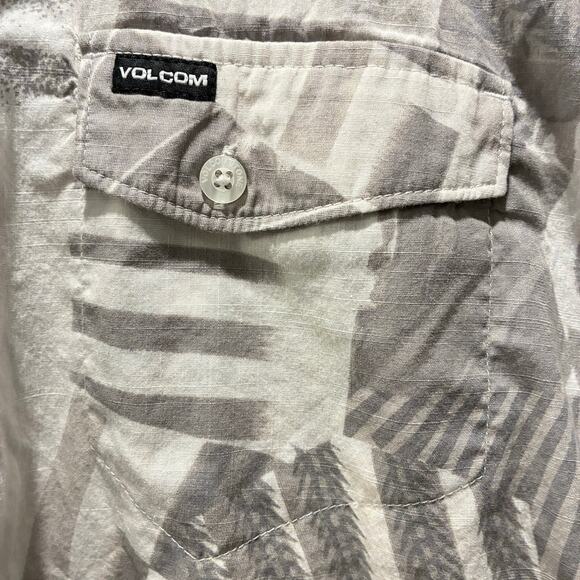 Volcom Button Down Shirt Classic Fit 100% Cotton Gray Off White Mens Size Medium - Picture 5 of 10
